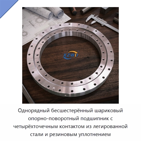 Однорядный бесшестерённый шариковый опорно-поворотный подшипник с четырёхточечным контактом из легированной стали и резиновым уплотнением