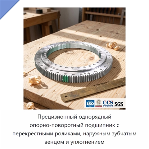Прецизионный однорядный опорно-поворотный подшипник с перекрёстными роликами, наружным зубчатым венцом и уплотнением