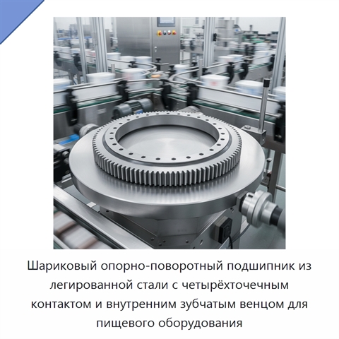 Шариковый опорно-поворотный подшипник из легированной стали с четырёхточечным контактом и внутренним зубчатым венцом для пищевого оборудования