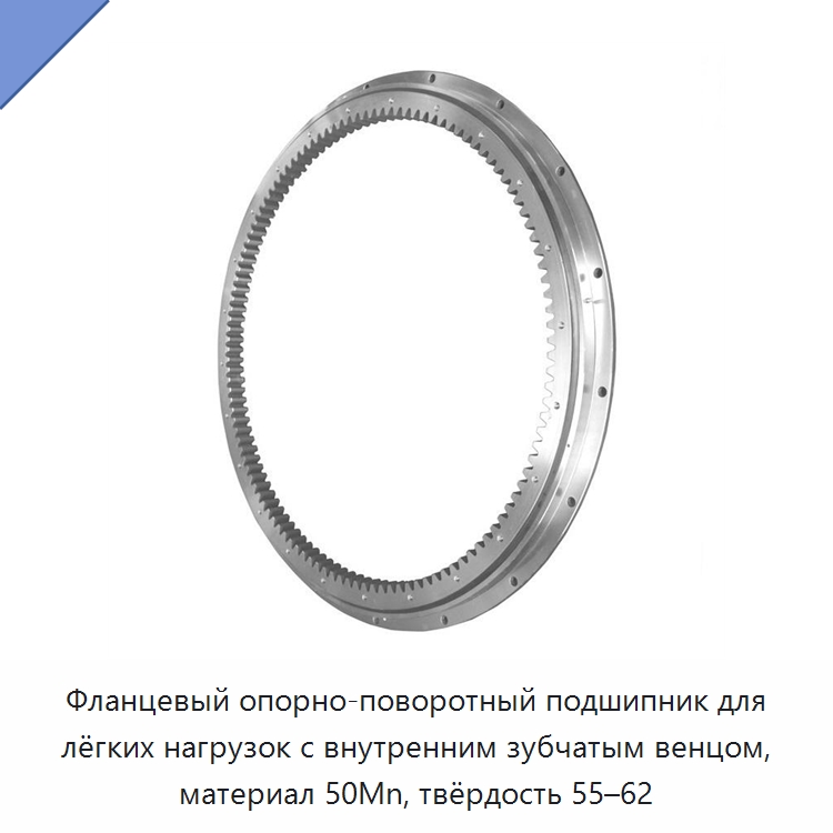 Фланцевый опорно-поворотный подшипник для лёгких нагрузок с внутренним зубчатым венцом, материал 50Mn, твёрдость 55–62 — Опорно-поворотные подшипники