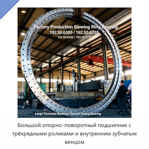 Большой опорно-поворотный подшипник с трёхрядными роликами и внутренним зубчатым венцом