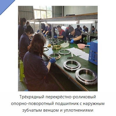 Трёхрядный перекрёстно-роликовый опорно-поворотный подшипник с наружным зубчатым венцом и уплотнениями