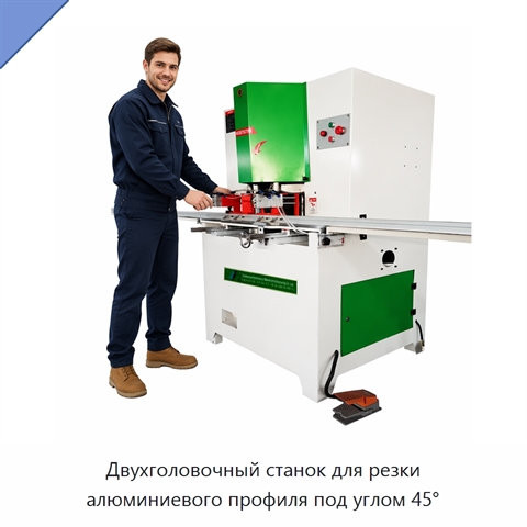 Двухголовочный станок для резки алюминиевого профиля под углом 45°