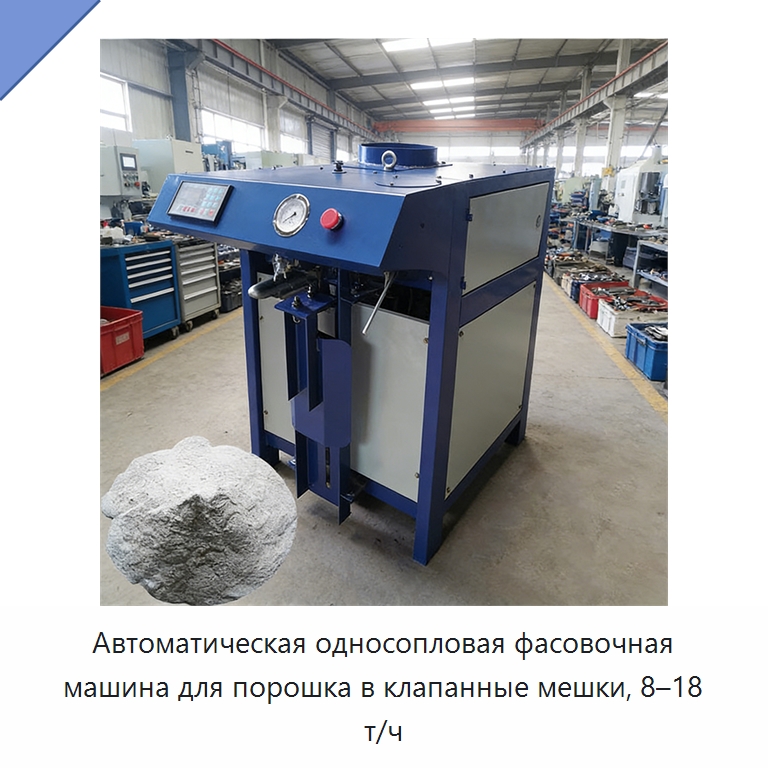 Автоматическая односопловая фасовочная машина для порошка в клапанные мешки, 8–18 т/ч — Специальные упаковочные машины