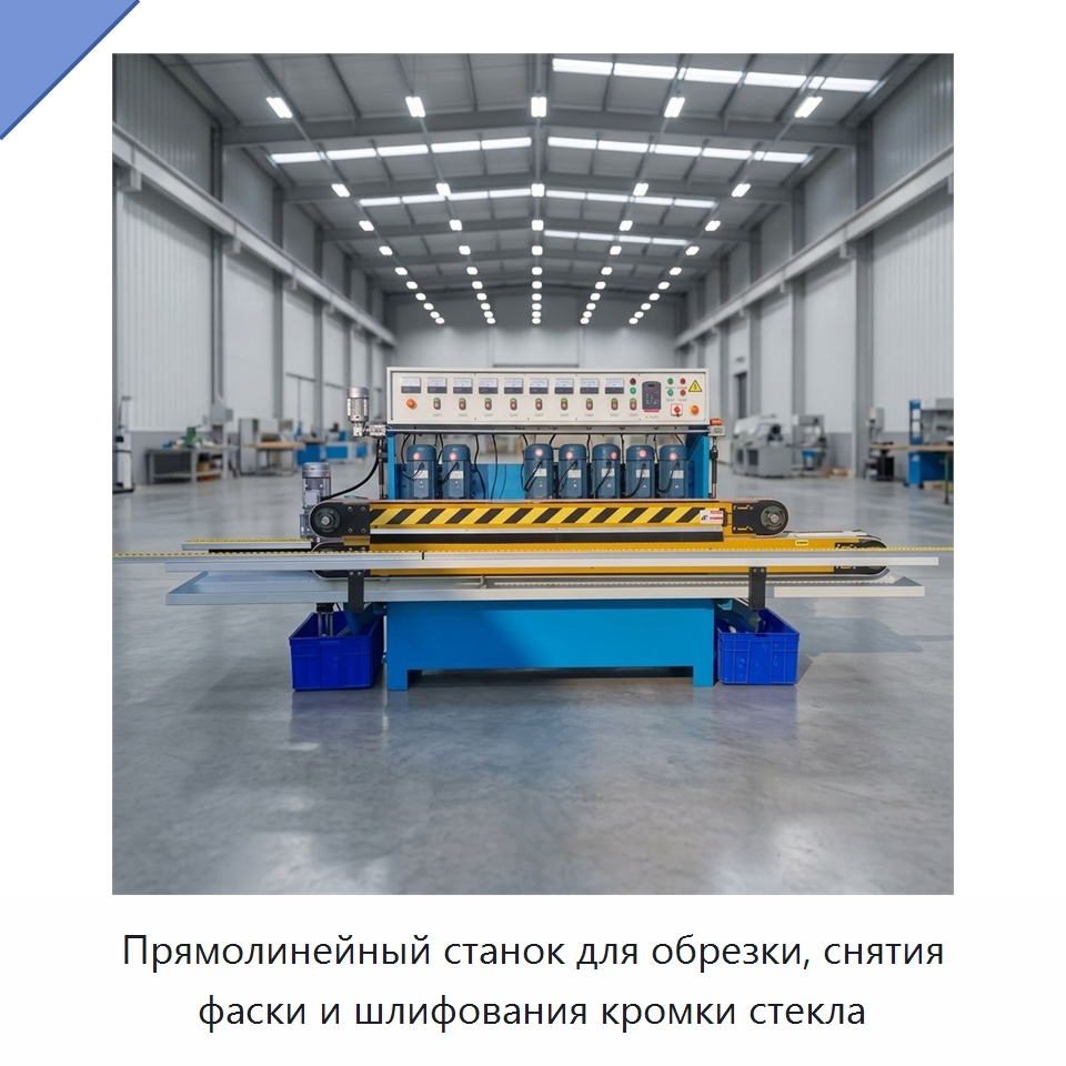 Прямолинейный станок для обрезки, снятия фаски и шлифования кромки стекла — Оборудование для производства стекла