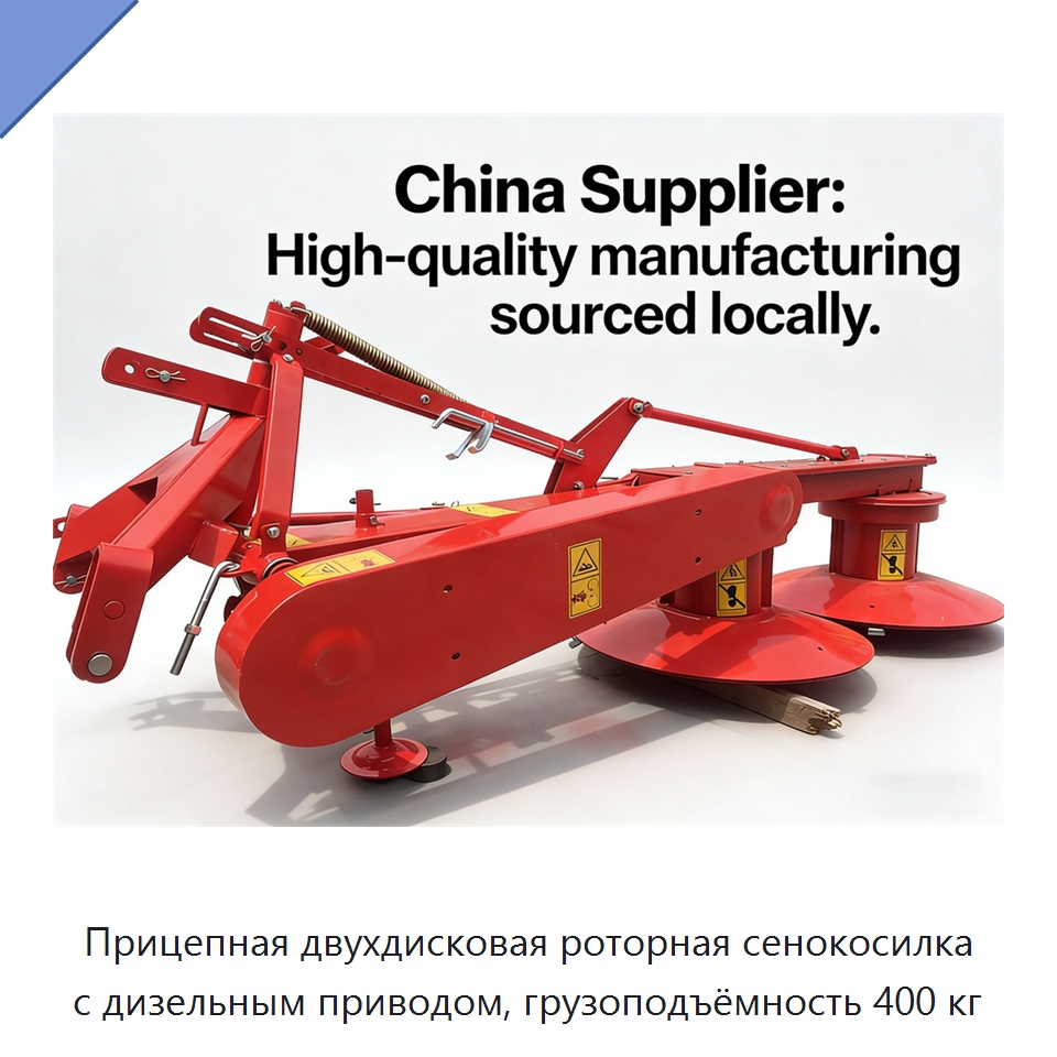 Прицепная двухдисковая роторная сенокосилка с дизельным приводом, грузоподъёмность 400 кг — Сельскохозяйственные машины