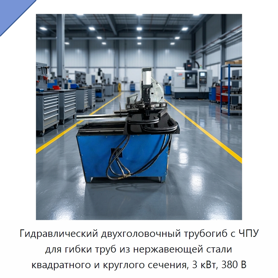 Гидравлический двухголовочный трубогиб с ЧПУ для гибки труб из нержавеющей стали квадратного и круглого сечения, 3 кВт, 380 В — Специальная строительная техника