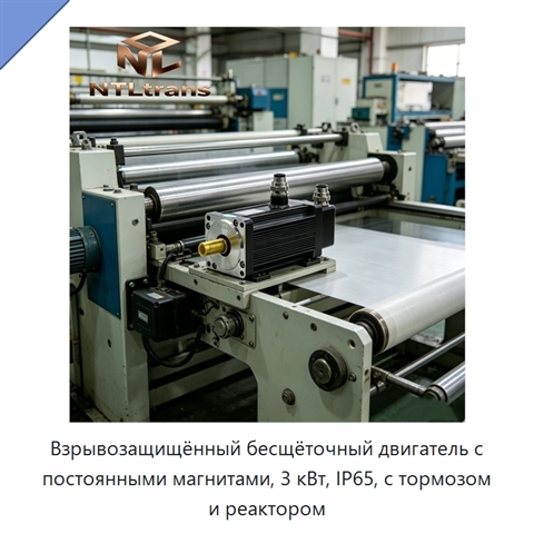 Взрывозащищённый бесщёточный двигатель с постоянными магнитами, 3 кВт, IP65, с тормозом и реактором