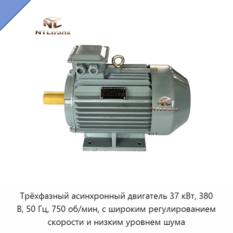 Трёхфазный асинхронный двигатель 37 кВт, 380 В, 50 Гц, 750 об/мин, с широким регулированием скорости и низким уровнем шума