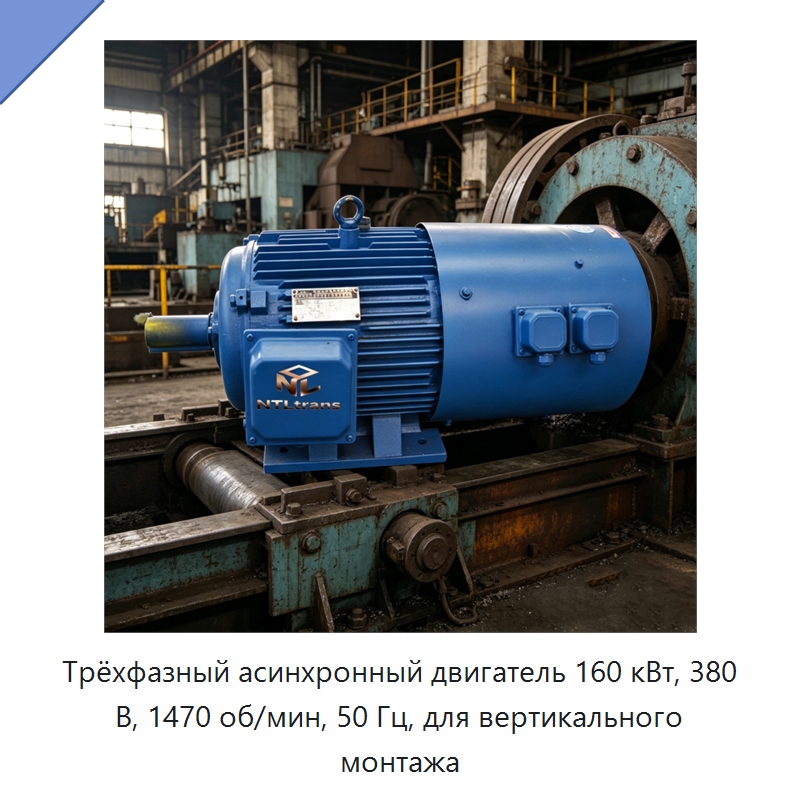 Трёхфазный асинхронный двигатель 160 кВт, 380 В, 1470 об/мин, 50 Гц, для вертикального монтажа — Электродвигатели переменного тока