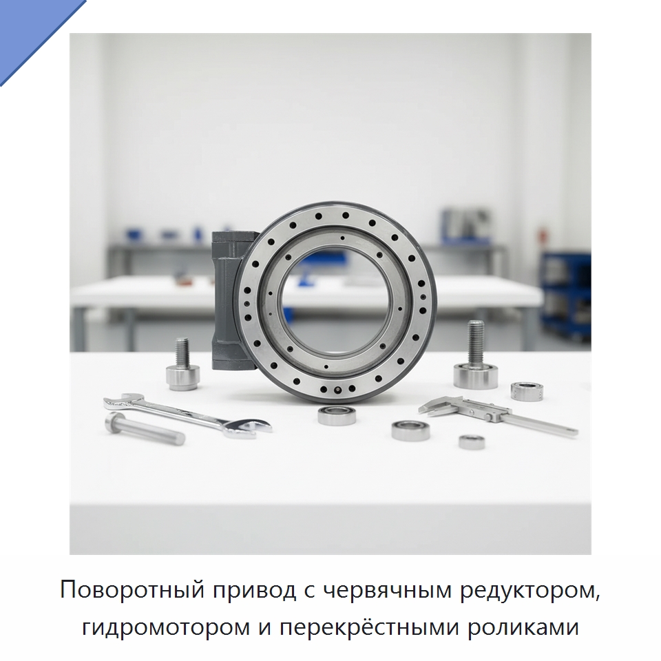 Поворотный привод с червячным редуктором, гидромотором и перекрёстными роликами — Опорно-поворотные подшипники