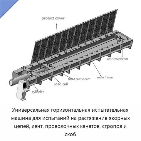 Универсальная горизонтальная испытательная машина для испытаний на растяжение якорных цепей, лент, проволочных канатов, стропов и скоб