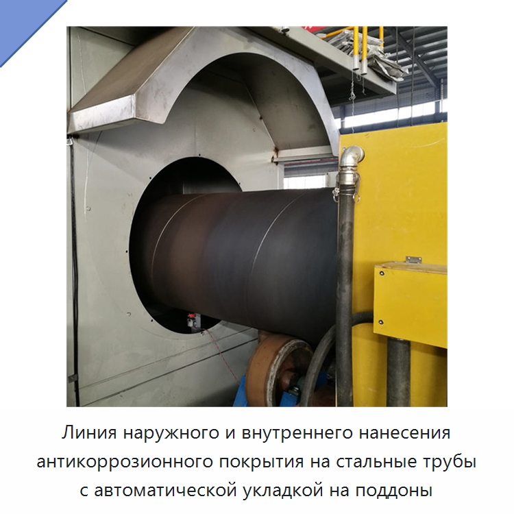 Линия наружного и внутреннего нанесения антикоррозионного покрытия на стальные трубы с автоматической укладкой на поддоны — Оборудование для нанесения покрытий на металл