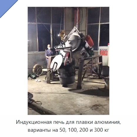 Индукционная печь для плавки алюминия, варианты на 50, 100, 200 и 300 кг