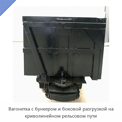 Вагонетка с бункером и боковой разгрузкой на криволинейном рельсовом пути