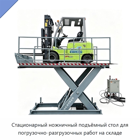 Стационарный ножничный подъёмный стол для погрузочно-разгрузочных работ на складе