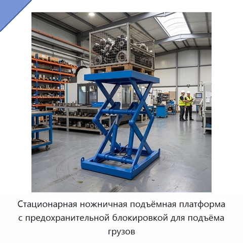 Стационарная ножничная подъёмная платформа с предохранительной блокировкой для подъёма грузов