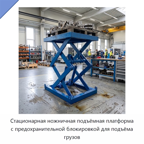 Стационарная ножничная подъёмная платформа с предохранительной блокировкой для подъёма грузов