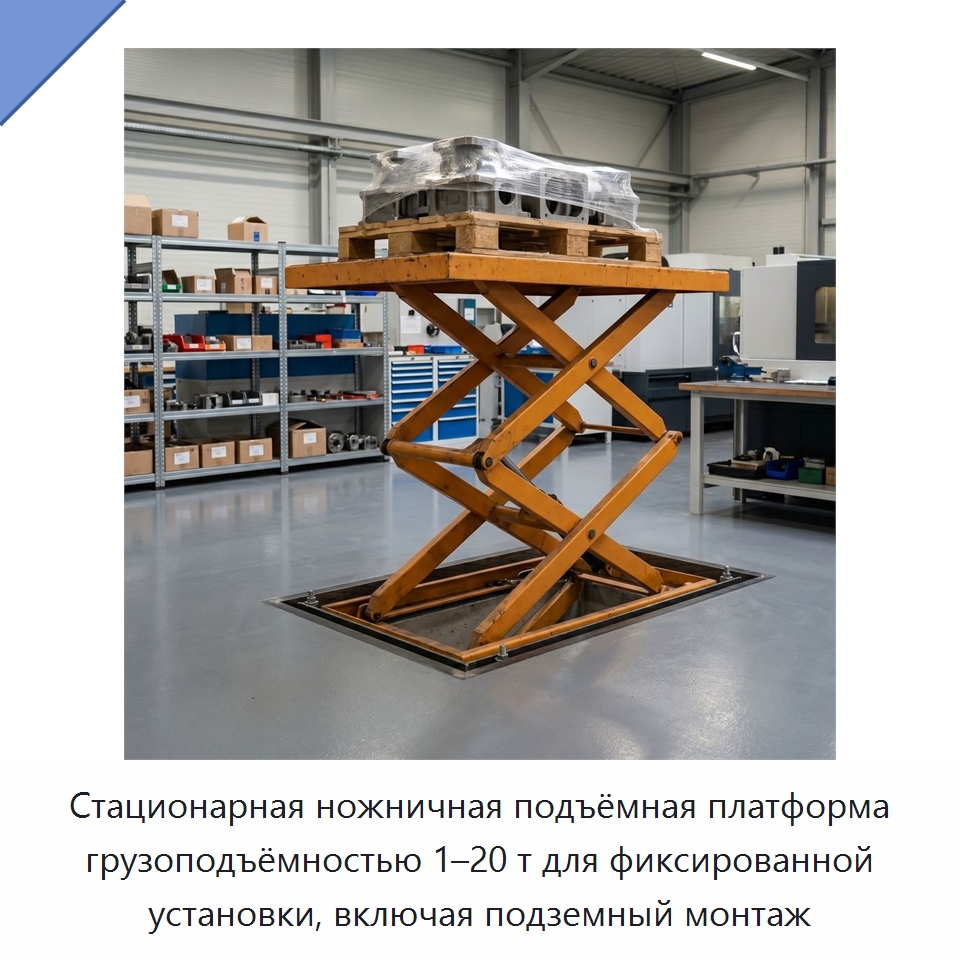 Стационарная ножничная подъёмная платформа грузоподъёмностью 1–20 т для фиксированной установки, включая подземный монтаж — Подъемные столы