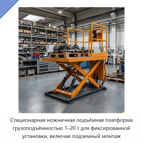 Стационарная ножничная подъёмная платформа грузоподъёмностью 1–20 т для фиксированной установки, включая подземный монтаж