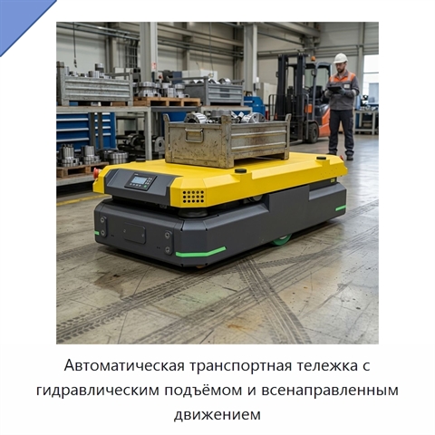 Автоматическая транспортная тележка с гидравлическим подъёмом и всенаправленным движением