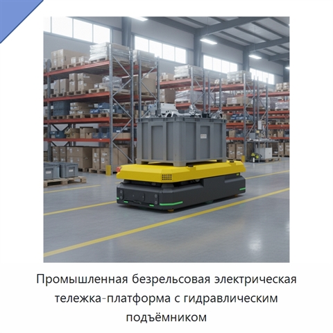 Промышленная безрельсовая электрическая тележка-платформа с гидравлическим подъёмником
