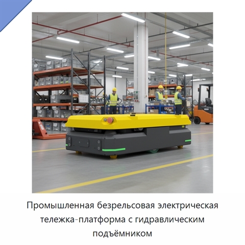 Промышленная безрельсовая электрическая тележка-платформа с гидравлическим подъёмником