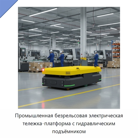 Промышленная безрельсовая электрическая тележка-платформа с гидравлическим подъёмником