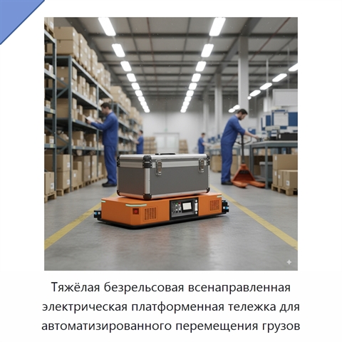 Тяжёлая безрельсовая всенаправленная электрическая платформенная тележка для автоматизированного перемещения грузов
