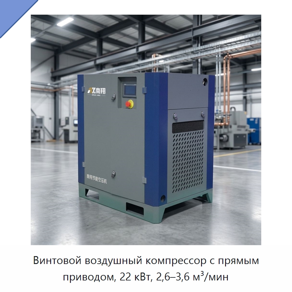 Винтовой воздушный компрессор с прямым приводом, 22 кВт, 2,6–3,6 м³/мин — Промышленные компрессоры