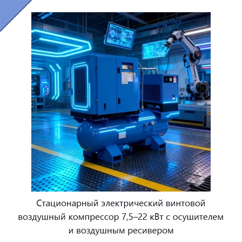 Стационарный электрический винтовой воздушный компрессор 7,5–22 кВт с осушителем и воздушным ресивером