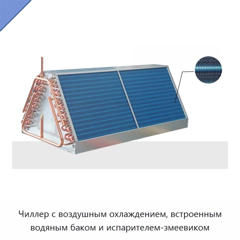 Чиллер с воздушным охлаждением, встроенным водяным баком и испарителем-змеевиком