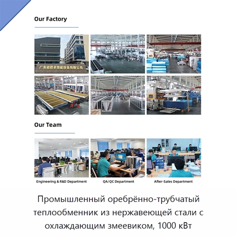 Промышленный оребрённо-трубчатый теплообменник из нержавеющей стали с охлаждающим змеевиком, 1000 кВт