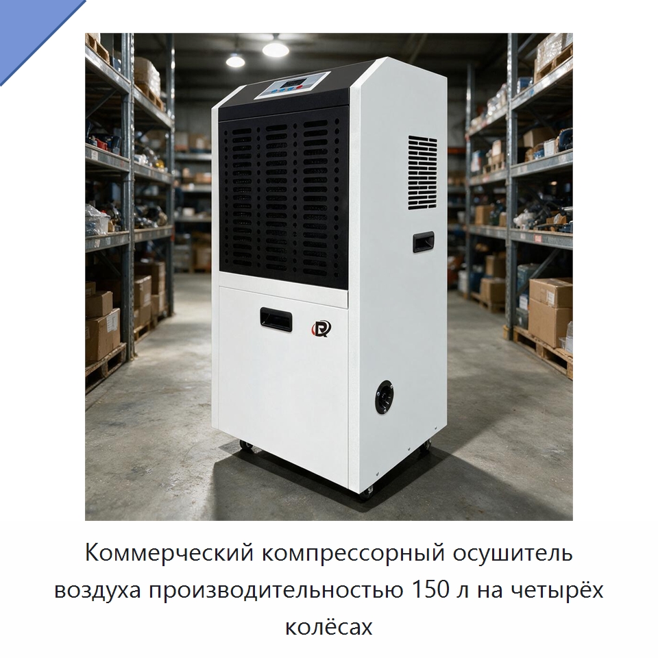 Коммерческий компрессорный осушитель воздуха производительностью 150 л на четырёх колёсах
