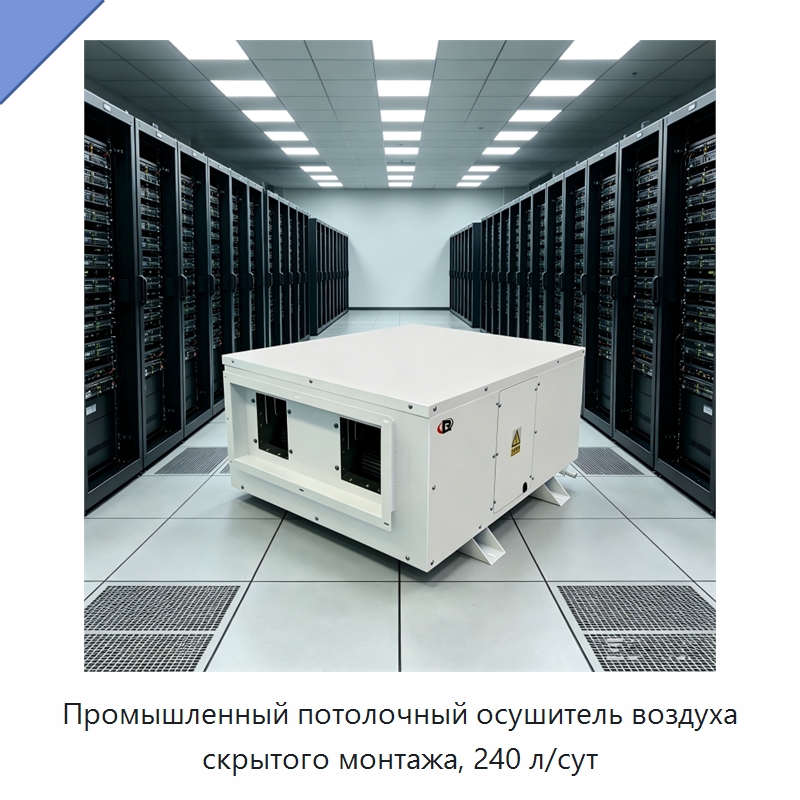 Промышленный потолочный осушитель воздуха скрытого монтажа, 240 л/сут