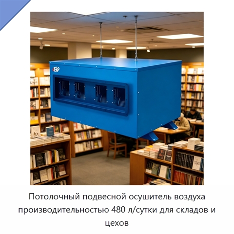 Потолочный подвесной осушитель воздуха производительностью 480 л/сутки для складов и цехов