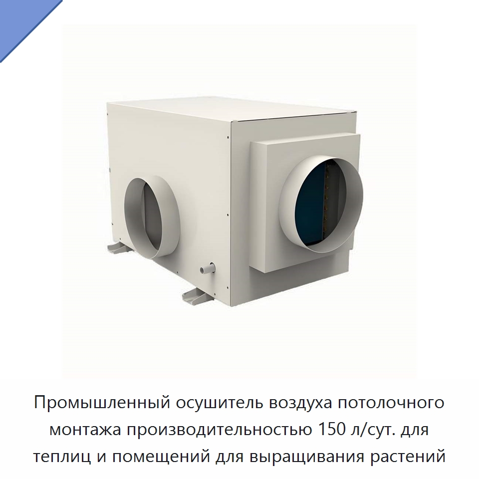 Промышленный осушитель воздуха потолочного монтажа производительностью 150 л/сут. для теплиц и помещений для выращивания растений — Воздухоочистительное оборудование