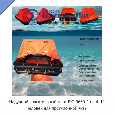Надувной спасательный плот ISO 9650-1 на 4–12 человек для прогулочной яхты