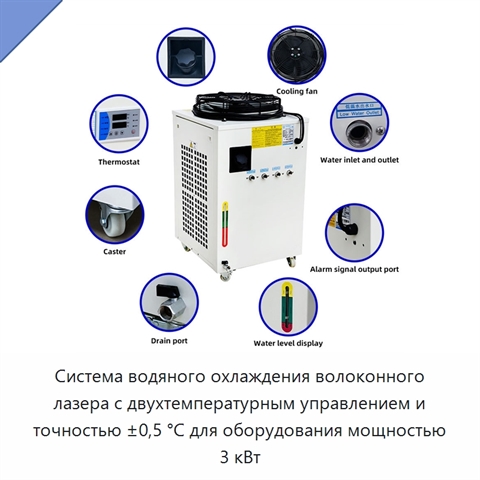 Система водяного охлаждения волоконного лазера с двухтемпературным управлением и точностью ±0,5 °C для оборудования мощностью 3 кВт