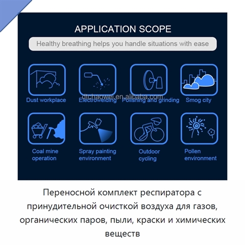 Переносной комплект респиратора с принудительной очисткой воздуха для газов, органических паров, пыли, краски и химических веществ