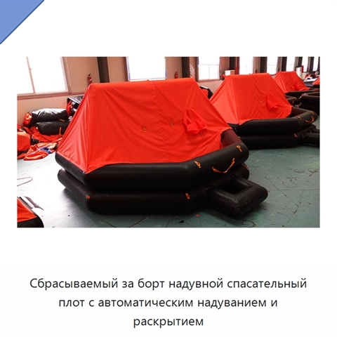Сбрасываемый за борт надувной спасательный плот с автоматическим надуванием и раскрытием