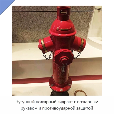 Чугунный пожарный гидрант с пожарным рукавом и противоударной защитой