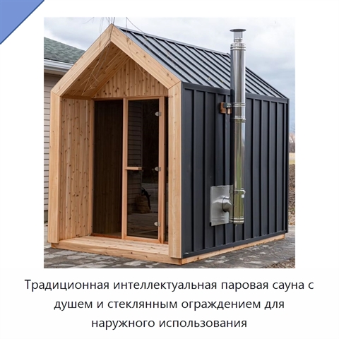 Традиционная интеллектуальная паровая сауна с душем и стеклянным ограждением для наружного использования