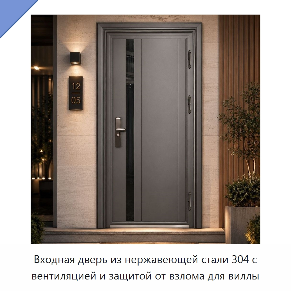 Входная дверь из нержавеющей стали 304 с вентиляцией и защитой от взлома для виллы — Наружные двери