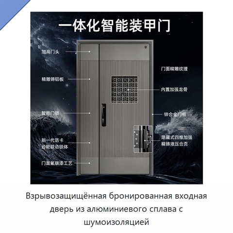 Взрывозащищённая бронированная входная дверь из алюминиевого сплава с шумоизоляцией