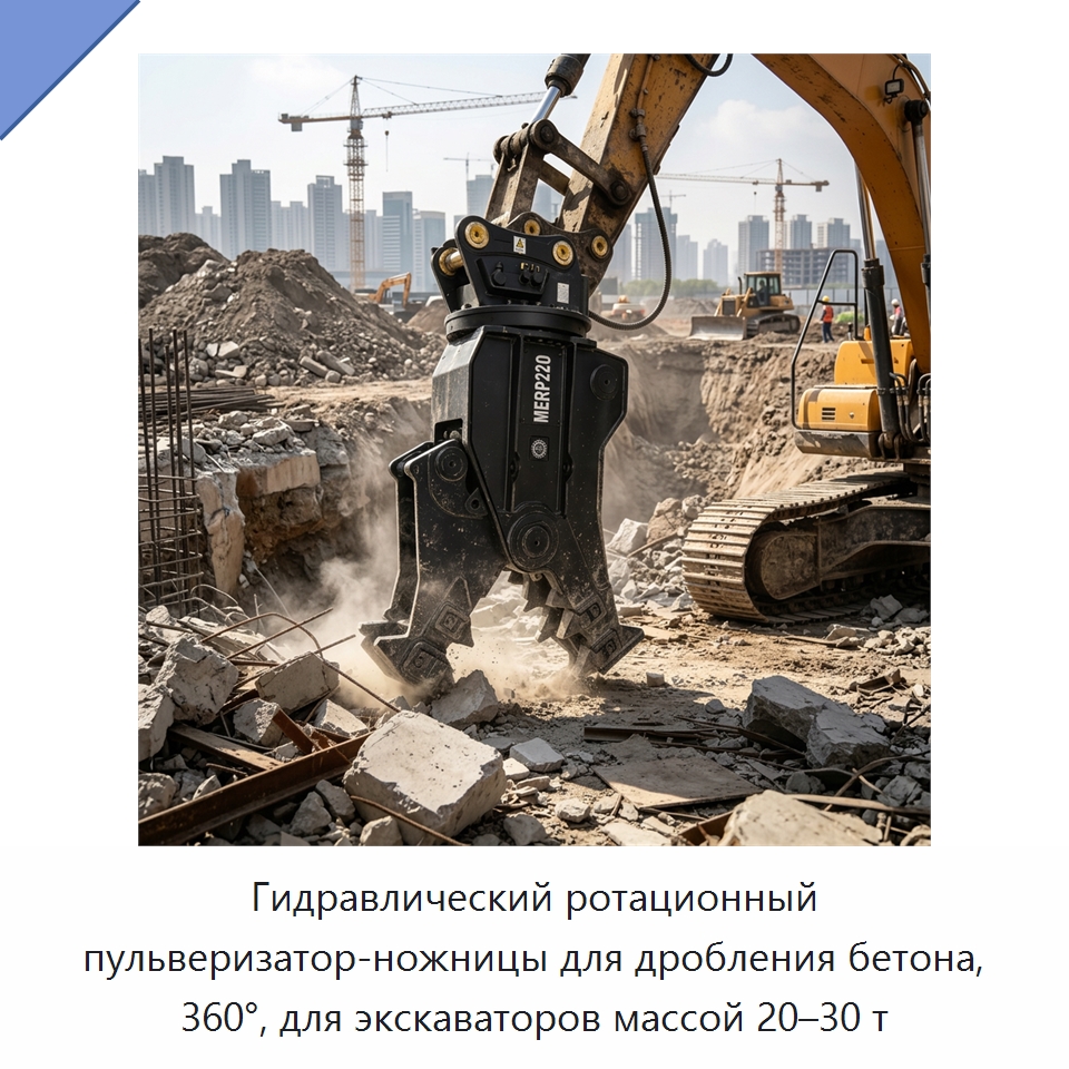 Гидравлический ротационный пульверизатор-ножницы для дробления бетона, 360°, для экскаваторов массой 20–30 т