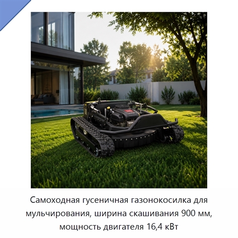 Самоходная гусеничная газонокосилка для мульчирования, ширина скашивания 900 мм, мощность двигателя 16,4 кВт