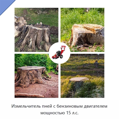 Измельчитель пней с бензиновым двигателем мощностью 15 л.с.