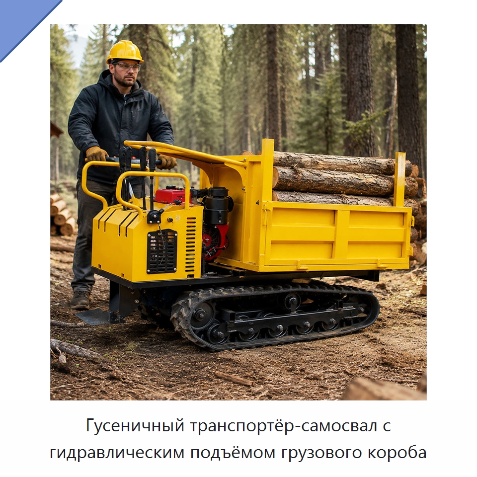 Гусеничный транспортёр-самосвал с гидравлическим подъёмом грузового короба — Землеройная техника