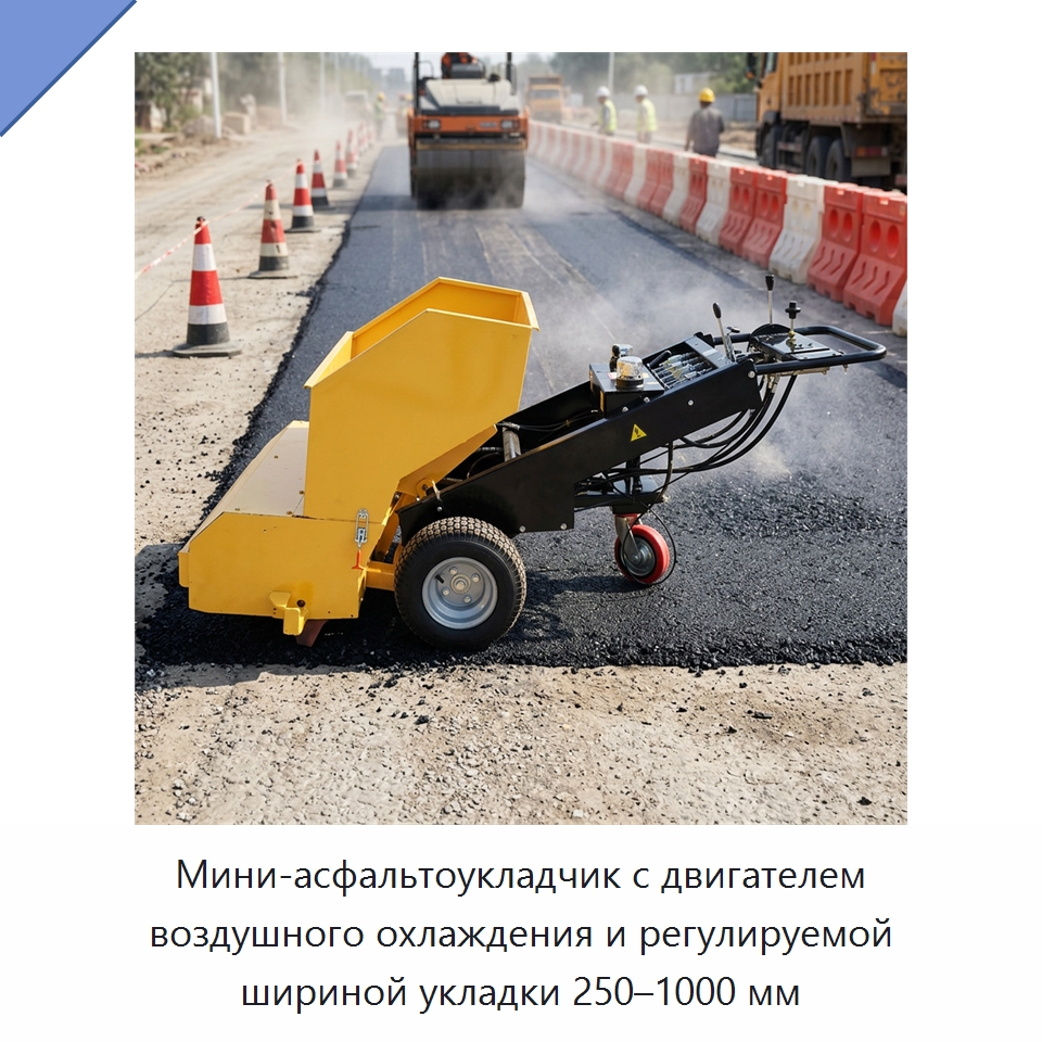 Мини-асфальтоукладчик с двигателем воздушного охлаждения и регулируемой шириной укладки 250–1000 мм — Дорожная техника